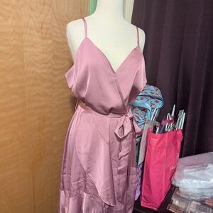 Pink Satin Wrap Dress